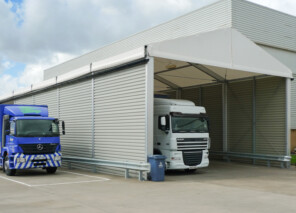 white-truck-parked-in-aganto-temporary-canopy-for-loading