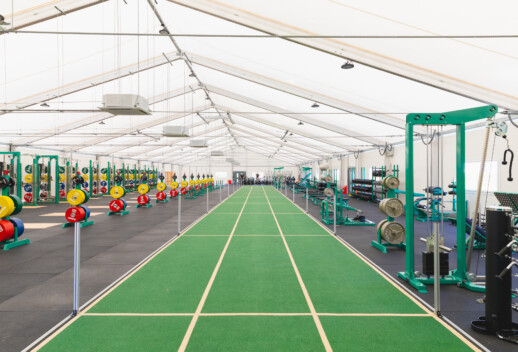 50-metre running track inside aganto temporary building